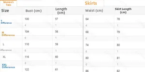Guide des tailles pour ensemble haut manches longues et jupe midi pour femme S à XXL