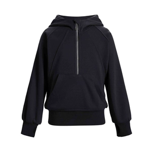 Sweat à capuche enfant bleu marine avec demi-zip, poche kangourou et passe-pouces