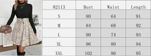 Size chart for women's floral patchwork dress including bust waist and length details