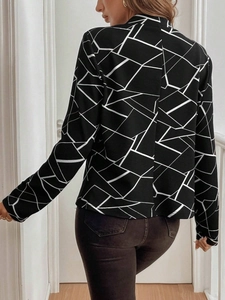 Detail view of American vintage jacket back with geometric white line print and slim fit cut
