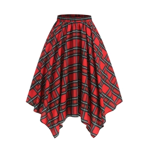 Jupe à Carreaux pour Femmes Ourlet Asymétrique Taille Élastique Rétro Streetwear Jupes Midi à Carreaux pour Fête de Danse Mode