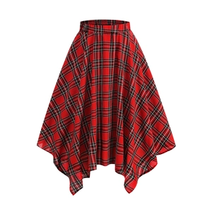 Jupe asymétrique à carreaux rouges et noirs avec taille élastique et nœud ruban