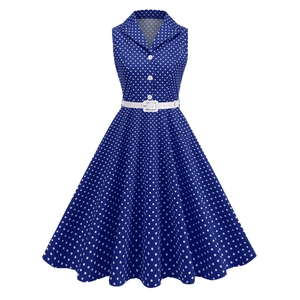 Robe Audrey Hepburn vintage années 50 à pois sans manches avec revers et ceinture