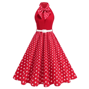Vintage 50s rockabilly halter dress with red white polka dots and a waist belt