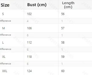 Detailed size chart for the leopard print reversible jacket ranging from size S to XXL