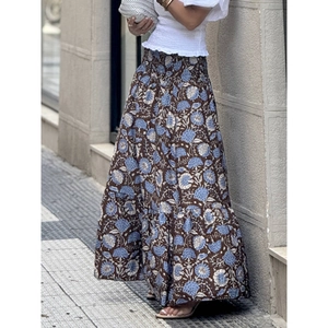 Gonna Lunga Donna Stampa Floreale Bohemien Vita Alta Arricciata a Balze Linea A Vintage Maglia Larga Abbigliamento Mare Estate