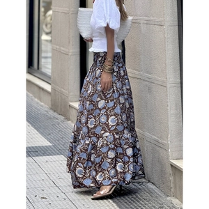 Gonna lunga boho da donna con stampa floreale a vita alta elastica e orlo a balze