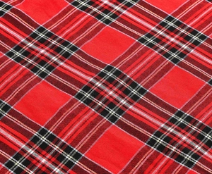 Gros plan détaillé du tissu écossais rouge et noir avec tissage sergé professionnel