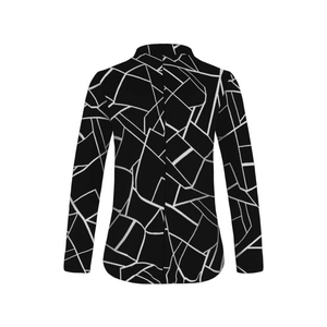 Women's vintage baseball jacket with modern geometric print and zip-up collar back view