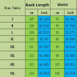 Detailed size chart for retro high waist skirt showing back length and waist measurements