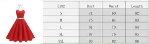 Detailed size chart for the retro polka dot dress featuring measurements for S to XXL