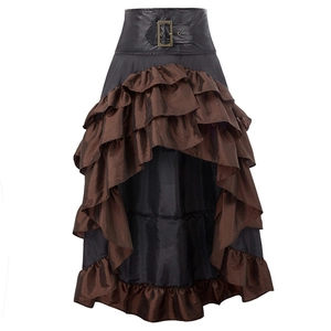 Gothic steampunk high-low skirt with faux leather waistband and ruffle layering