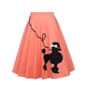 Jupe caniche rétro des années 50 rose corail style trapèze à taille haute avec imprimé