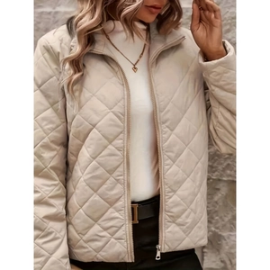Women Elegant Diamond Quilted Jacket Stand Collar Zipper Lightweight Warm Puffer Coat Autumn Casual Outerwear