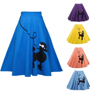 Jupe Femme Vintage Années 50 Imprimé Caniche Ligne A Taille Haute Mélange Coton Décontracté Rétro Rockabilly Fête Jupe Courte