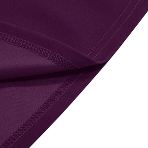 Detail shot of double-needle stitching and overlock edge on purple knit dress hem