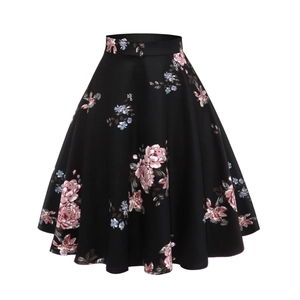 Jupe Trapèze Vintage Imprimé Floral Pivoine pour Femmes Taille Haute Ourlet Évasé Longueur Moyenne Décontractée