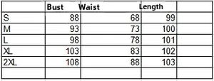 Detailed size chart for retro sleeveless flared dress with bust, waist and length in cm