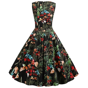 Robe vintage à fleurs à plat avec fermeture éclair invisible et détails de taille