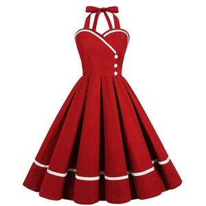 Women's 50s Vintage Halter Polka Dot Swing Dress Audrey Hepburn Style A-Line Retro Rockabilly Party Midi Sun Dress