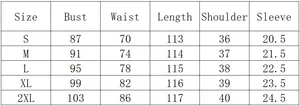 Detailed size chart for retro polka dot dress featuring S to 2XL measurements and dimensions
