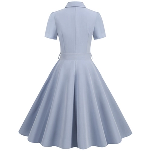 Vintage light blue short sleeve dress with fitted waist and A-line skirt back view