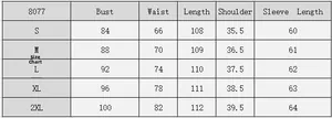 Tableau des tailles détaillé pour robe longue à col en V avec mesures du S au 2XL