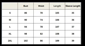 Detailed size guide table for women's floral midi dress showing S to 2XL measurements