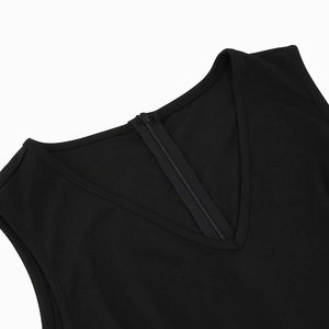 Retro V-neck sleeveless black dress with elegant embroidery and smooth back zipper detail