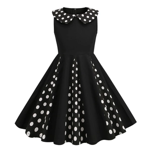Robe Sans Manches à Pois Vintage pour Filles Avec Col Claudine Mélange de Coton Style Hepburn Robe de Princesse pour Fête