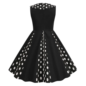 Robe sans manches pour filles avec pois blancs style vintage et jupe évasée en ligne A