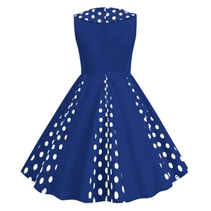 Robe rétro bleu marine pour fille des années 50 avec pois blancs et coupe trapèze