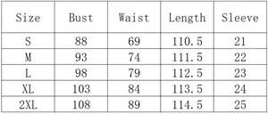 Detailed size guide table showing bust, waist, and length for this retro polka dot dress