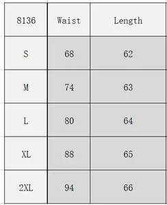 Detailed size chart for vintage Hepburn cartoon print skirt model 8136 from S to 2XL