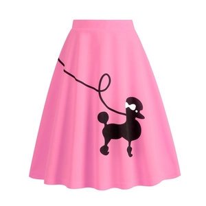 Vintage 50s Audrey Hepburn style bright pink poodle skirt with elegant flare design