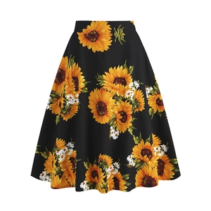 Gonna Midi a Ruota da Donna Vintage Stile Hepburn Vita Alta in Misto Cotone con Stampa Floreale a Pois per Feste