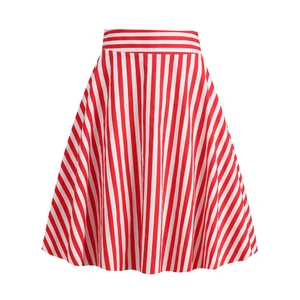 Women Vintage High Waist Vertical Striped A-Line Midi Skirt Cotton Blend Casual Summer Flare Swing Skirt Fashion Bottoms