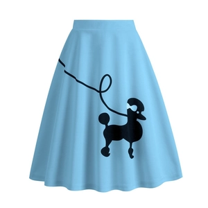 Sky blue 1950s retro poodle skirt with high waist and A-line silhouette for women