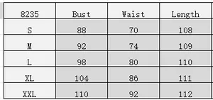 Detailed size chart for retro embroidered dress showing bust waist and length in cm