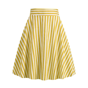 Women's vintage high waist A-line midi skirt featuring yellow and white vertical stripes