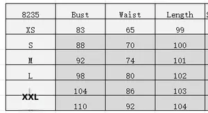Size chart table for retro embroidered mesh dress showing bust and waist measurements