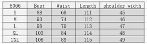 Detailed size guide table for retro 50s polka dot dress showing bust and waist measurements