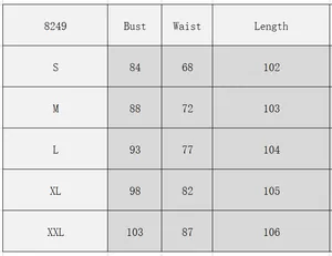 Detailed size chart for the retro polka dot dress showing bust, waist, and length measurements