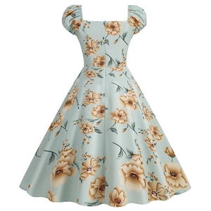 Detail view of the elegant vintage floral print dress back with hidden zipper closure