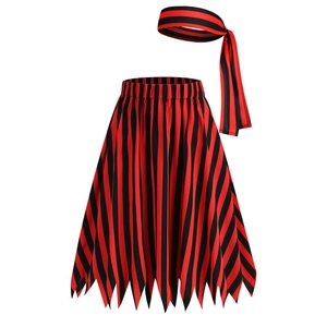 Ensemble jupe pirate à rayures rouges et noires avec bandeau assorti et ourlet dentelé
