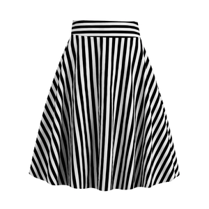 Women's high waist A-line midi skirt with classic black and white vertical stripes