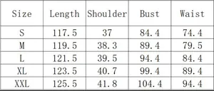 Size guide for long sleeve princess dress showing length and bust measurements for S-XXL