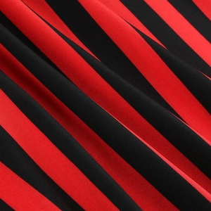 Vintage red and black striped A-line pirate skirt fabric with smooth polyester texture