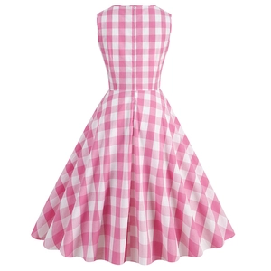 Robe rétro sans manches à carreaux vichy rose et blanc avec taille ajustée et zip