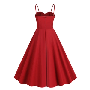 Rear view of red 50s vintage dress showing back zipper and adjustable straps
